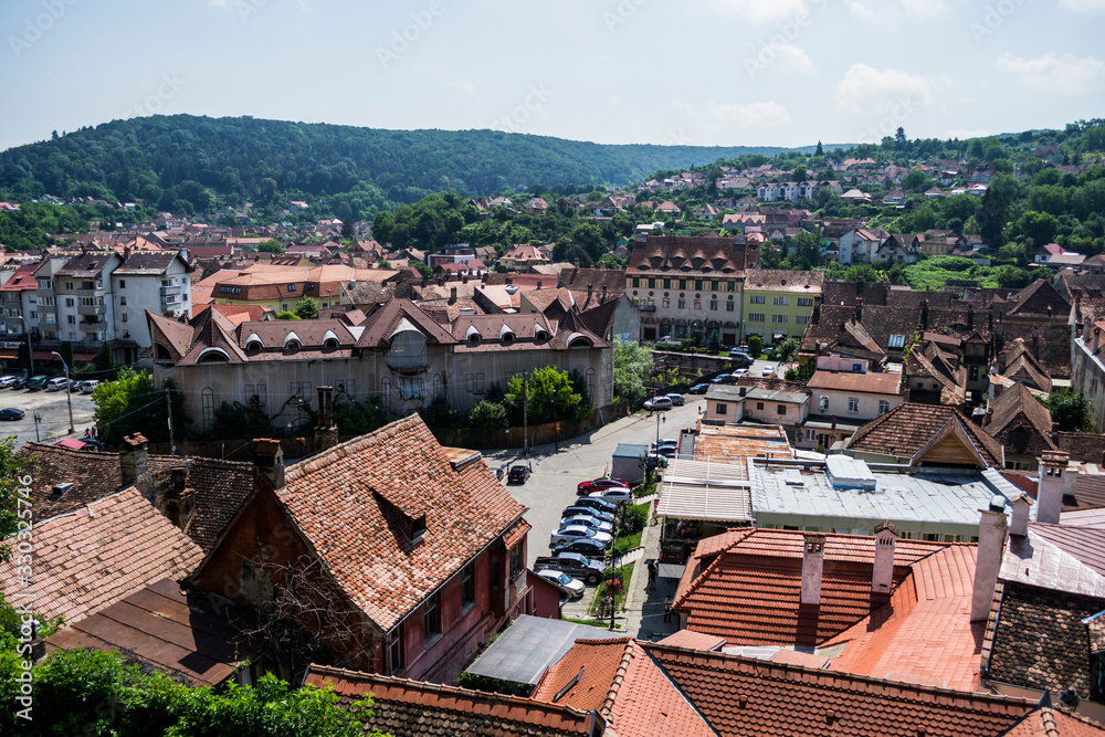 Panoramic view of Sighisoara town seen from the citadel.