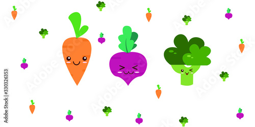 cute vegetables illustration with expression