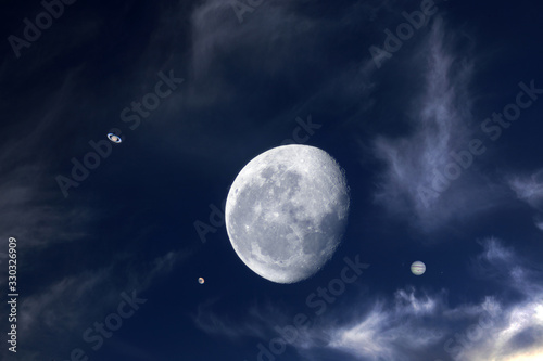Moon and planets on sky. Fantastic sky