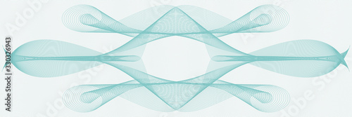 Symmetric turquoise guilloche pattern. Line art watermark design. Subtle squiggly curves. Vector abstract background. Template for cheque, ticket, certificate, coupon. EPS10 illustration