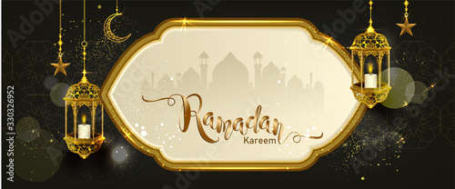 Schilderij op canvas Ramadan Kareem with crescent moon gold luxurious crescent,template islamic ornat