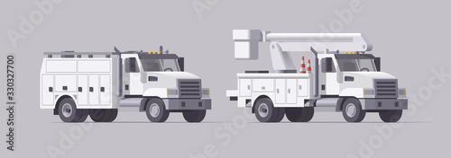 Vector utility truck. Isolated aerial bucket truck. Cherry picker. Box service truck