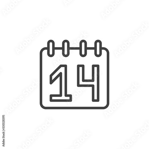 Coronavirus 14-day quarantine line icon. linear style sign for mobile concept and web design. Calendar 14 day page outline vector icon. Symbol, logo illustration. Vector graphics