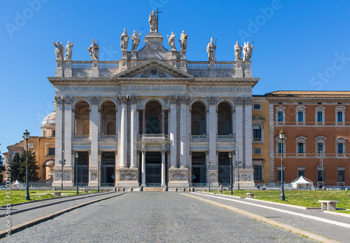 Rome  Italy - following the coronavirus outbreak  the italian Government has decided for a massive curfew. Now  even cities like Rome look like ghost towns. Here in particular the S. Giovanni Basilica