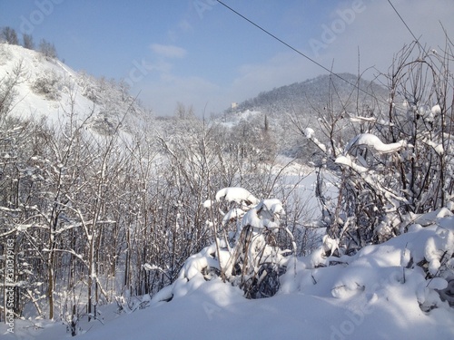 Ski lift in mountains