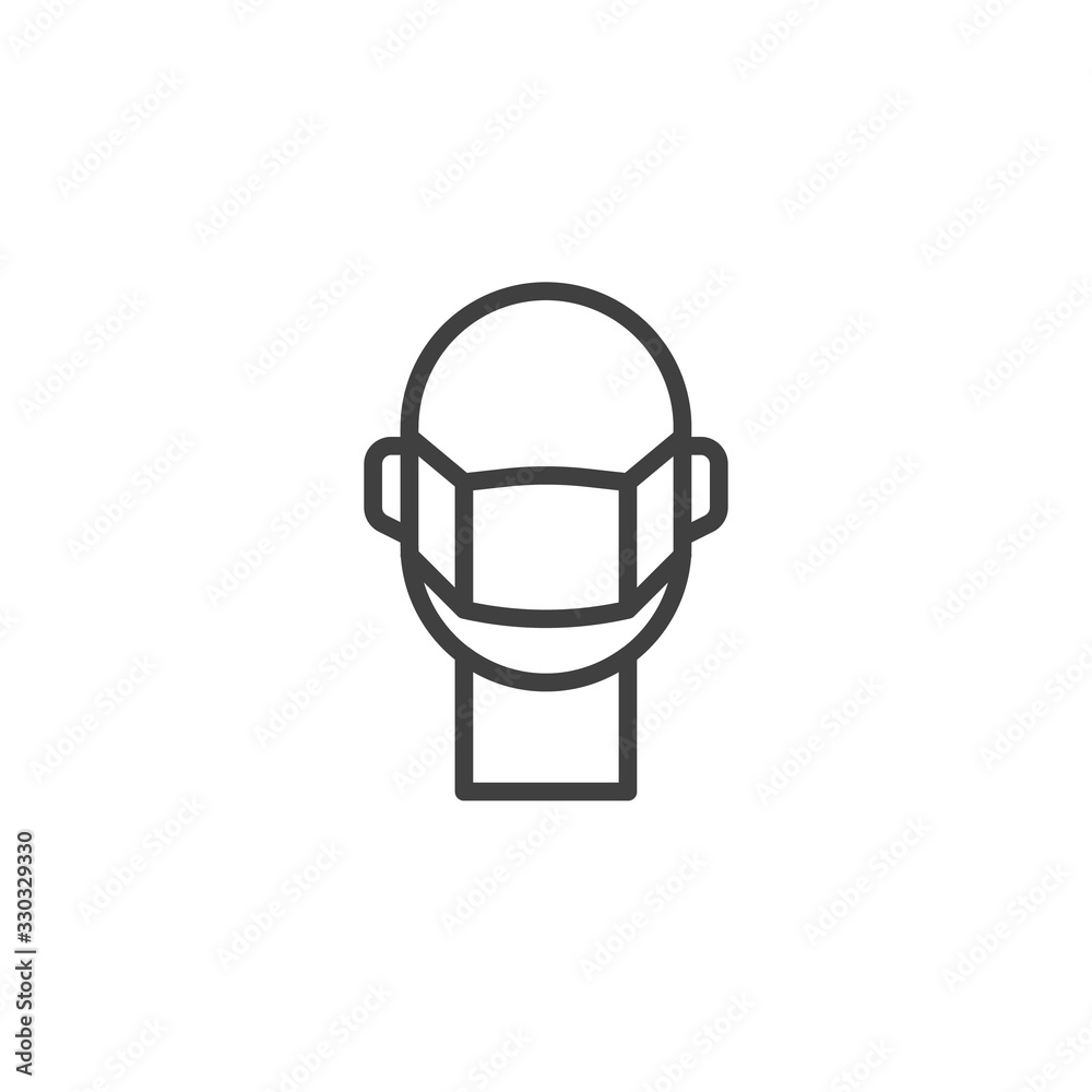 Man with medical mask line icon. linear style sign for mobile concept and web design. Protective face mask outline vector icon. Symbol, logo illustration. Vector graphics Man with medical mask line icon. linear style sign for mobile concept and web design. Protective face mask outline vector icon. Symbol, logo illustration. Vector graphics