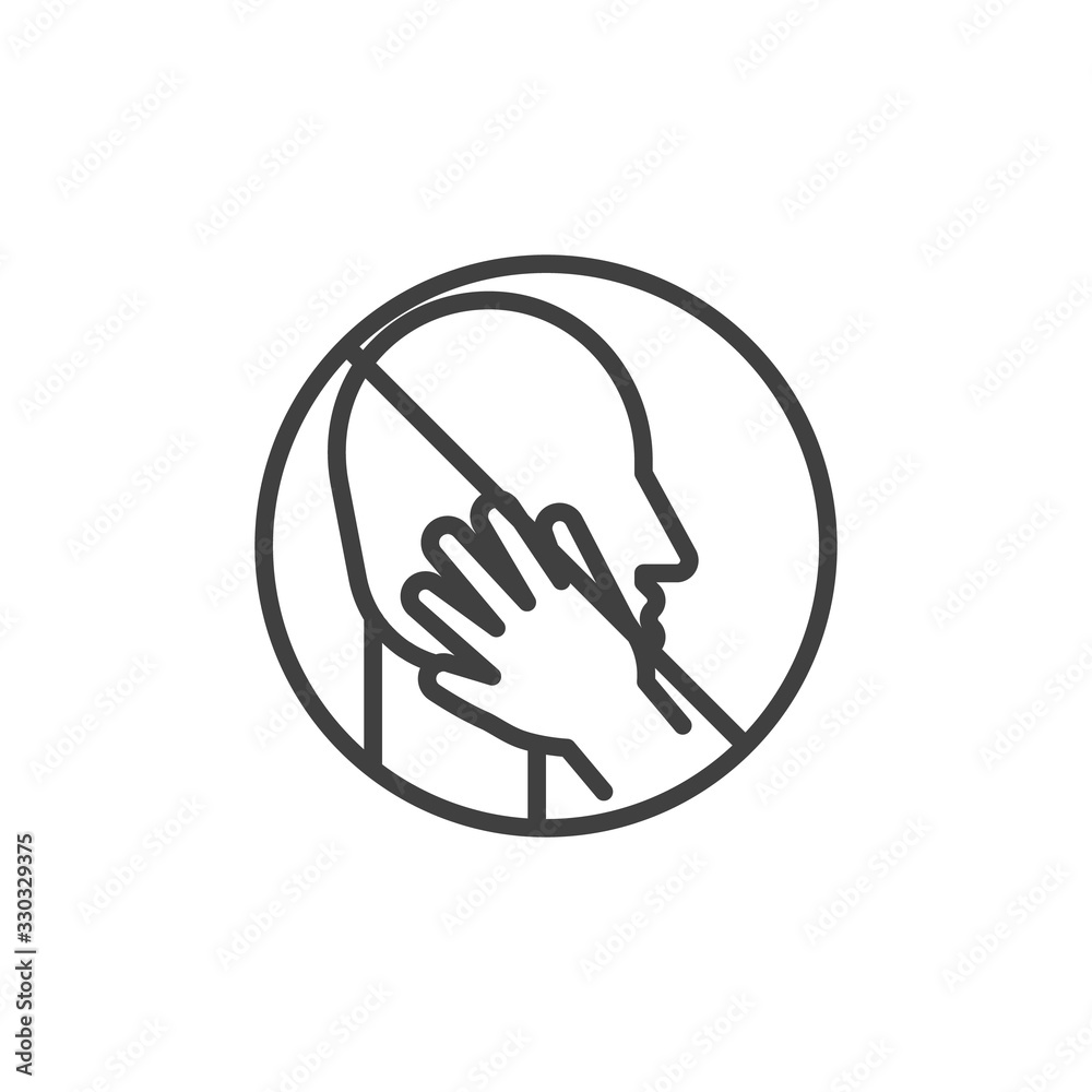 Don't touch face line icon. linear style sign for mobile concept and web design. Coronavirus prohibition sign outline vector icon. Symbol, logo illustration. Vector graphics