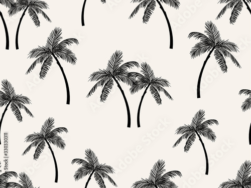 Vector seamless tropical pattern with palm tree on white background. Vector floral illustration for textile, print, wallpapers, wrapping.