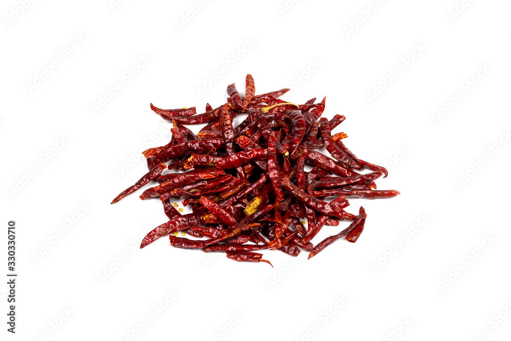 Heap of dry red chili on white background Heap of dry red chili on white background