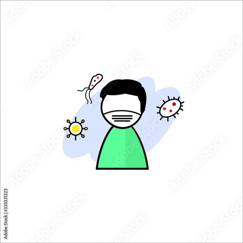 flu and coronavirus precaution with medical mask people in flat design illustration vector, medical outbreak prevention  