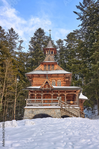 The Chapel of the Sacred Heart of Jesus (Jaszczurówka Chapel) - Roman Catholic Church built in Zakopane Style between 1904 and 1907, Poland photo