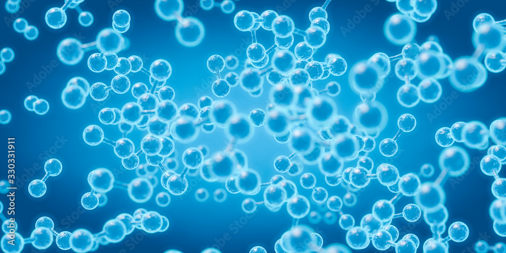 Stilisierte Wasserstoff-Moleküle in blauem Hintergrund B