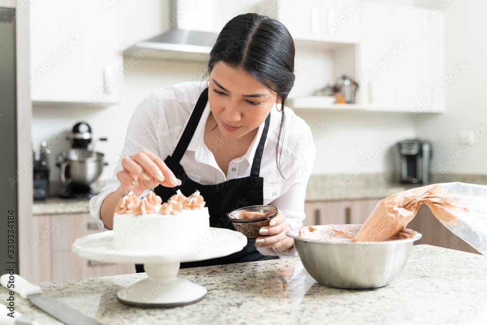 Gorgeous Female Pastry Chef Making Cake Gorgeous Female Pastry Chef Making Cake