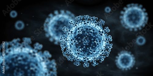 Detailierte Corona Viren auf dunklem Untergrund - Wuhan Virus