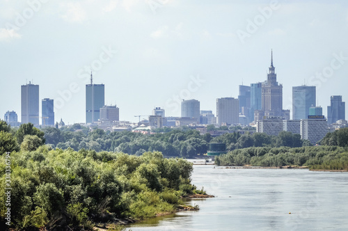 Cityscape of Warsaw city over Vistula River, Poland