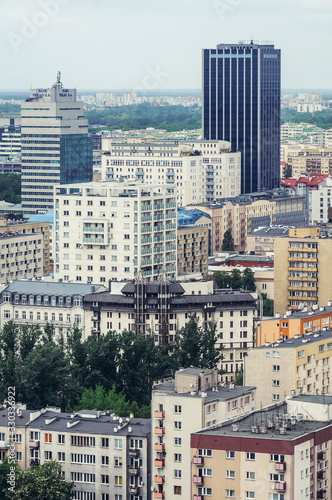 Aerial view in downtown of Warsaw, capital city of Poland