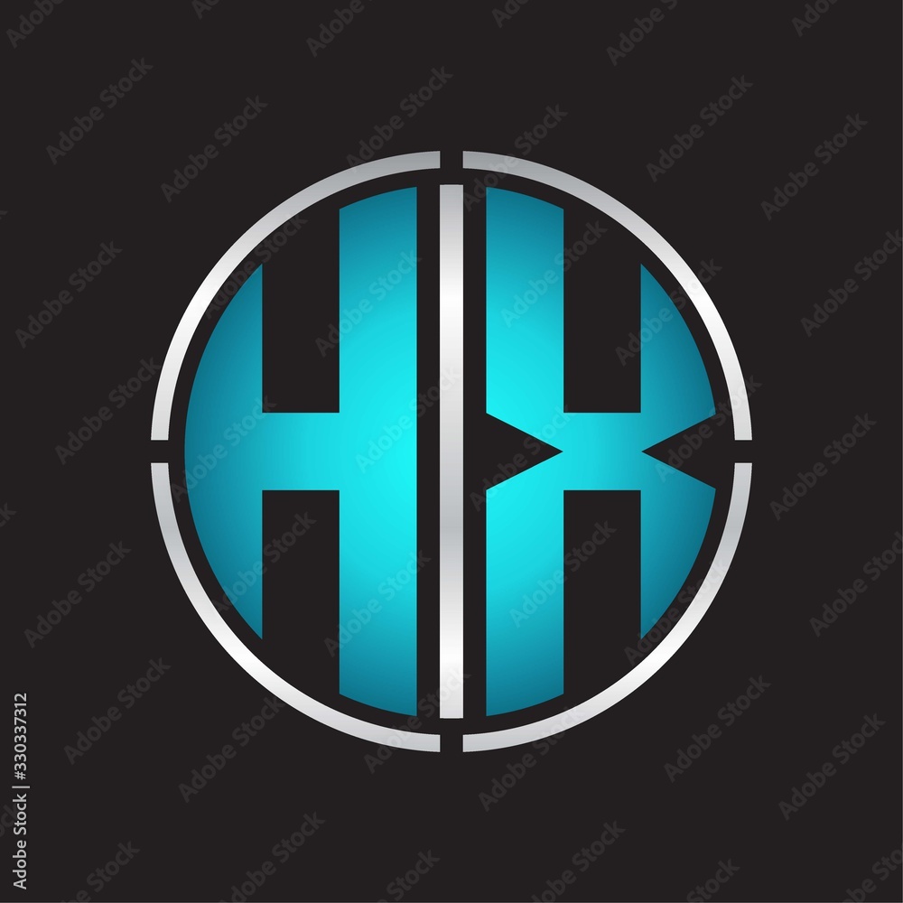 HX Logo initial with circle line cut design template on blue colors HX Logo initial with circle line cut design template on blue colors