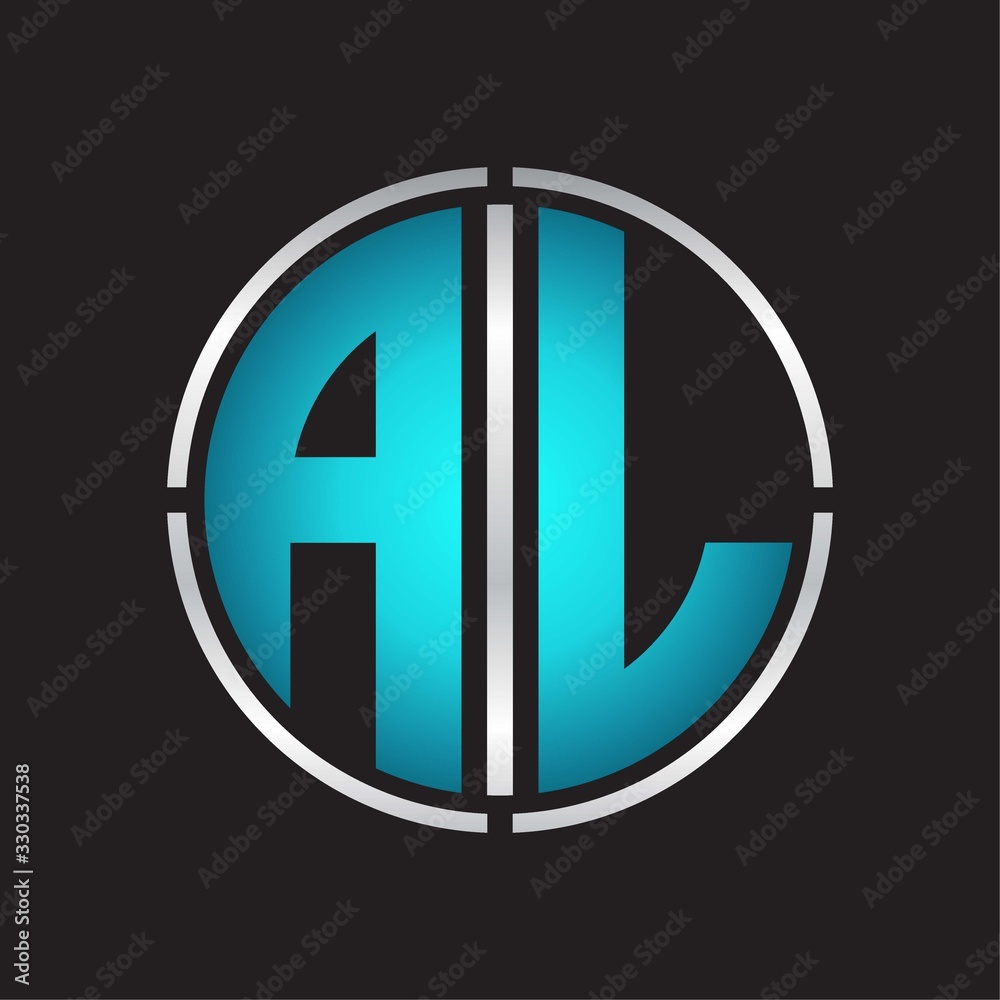 AL Logo initial with circle line cut design template on blue colors AL Logo initial with circle line cut design template on blue colors