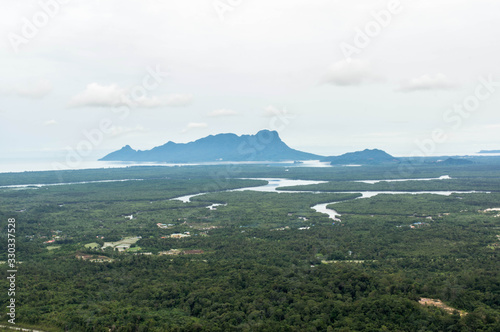 View on the Santubong mountain and Kuching wetlands, Sarawak, Malaysia 