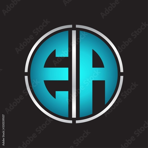 EA Logo initial with circle line cut design template on blue colors