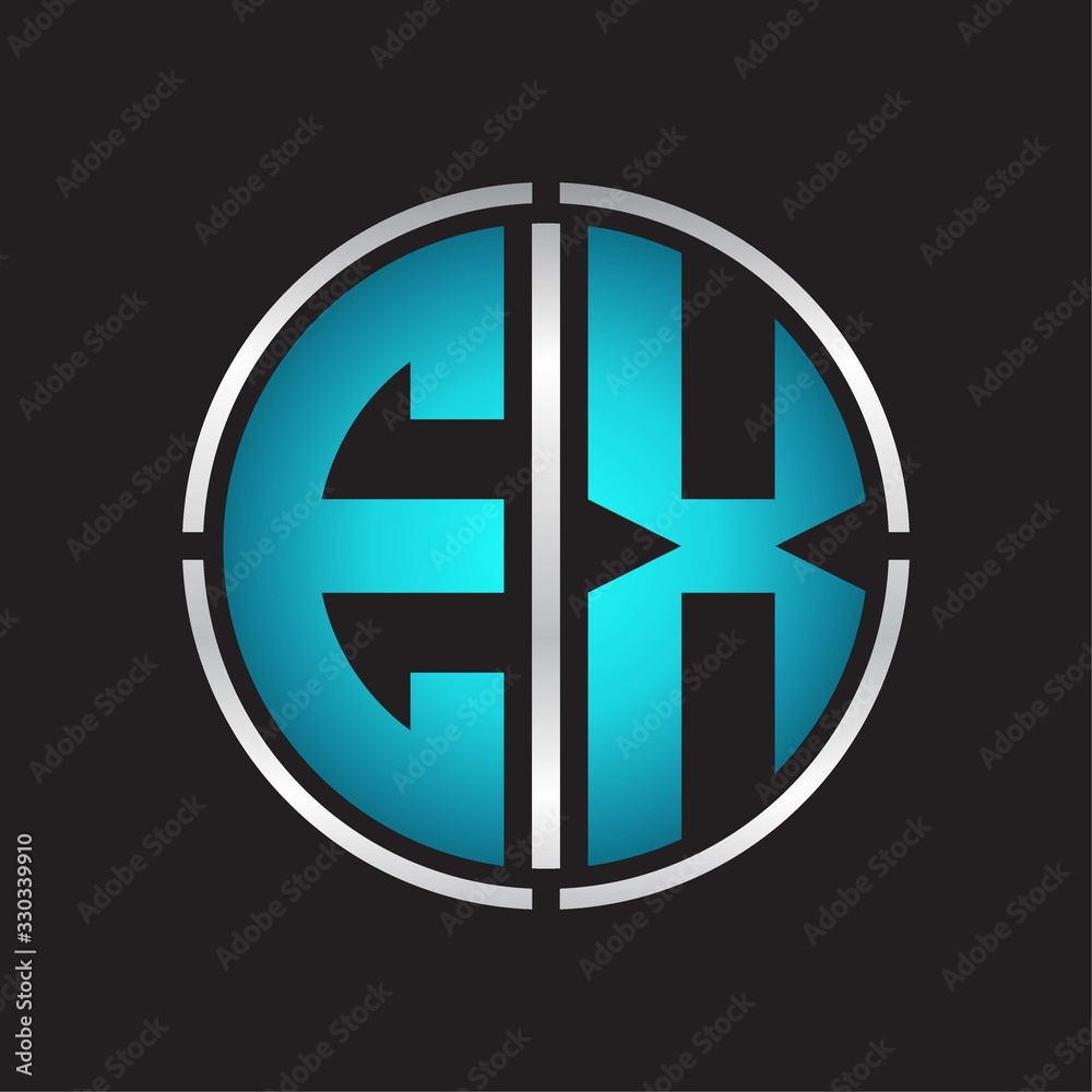 EX Logo initial with circle line cut design template on blue colors EX Logo initial with circle line cut design template on blue colors