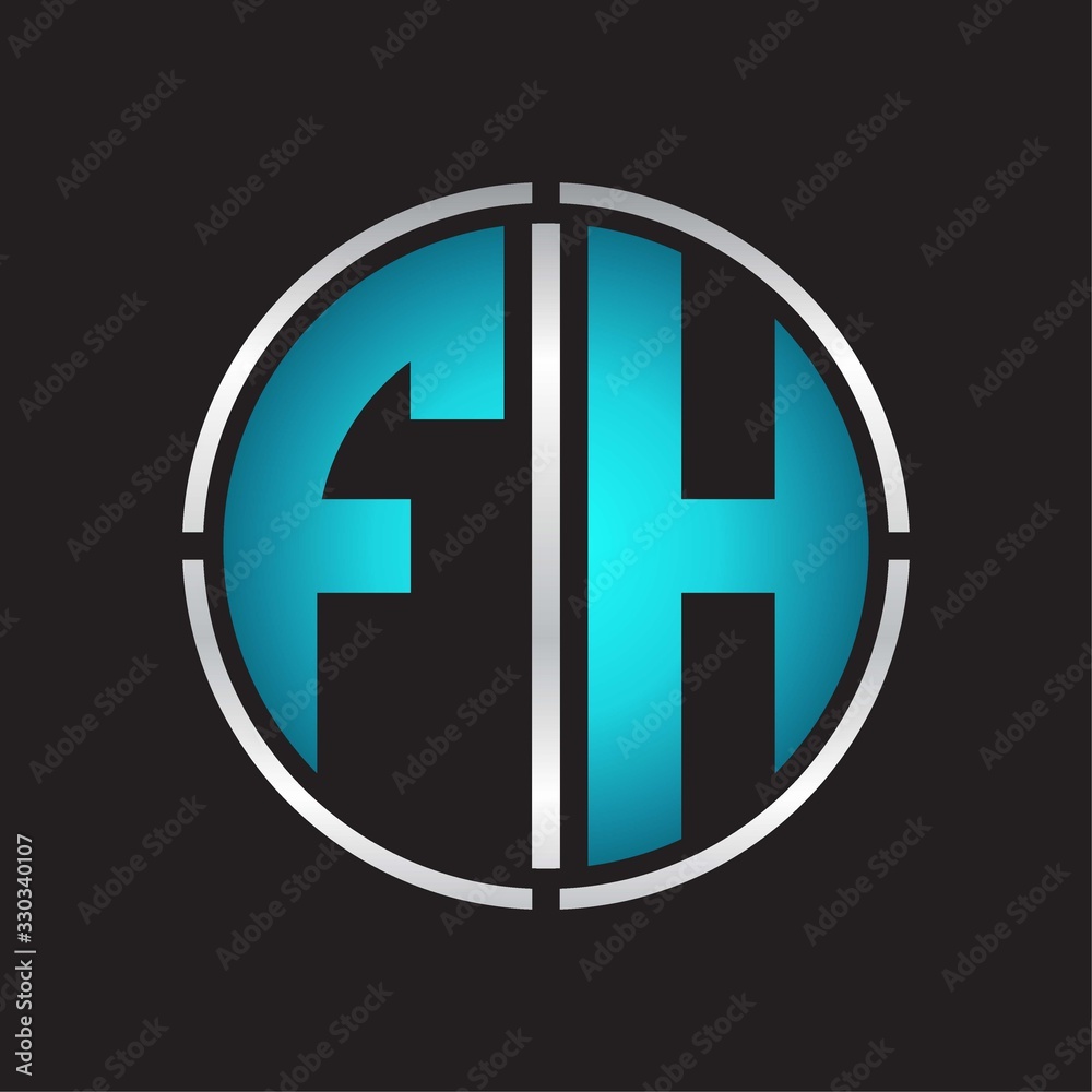Fototapeta premium FH Logo initial with circle line cut design template on blue colors