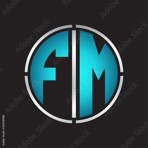 FM Logo initial with circle line cut design template on blue colors