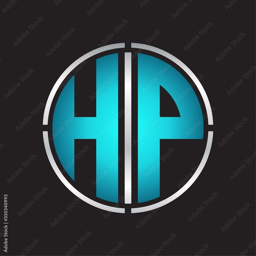 Fototapeta premium HP Logo initial with circle line cut design template on blue colors
