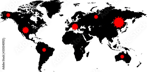 Vector world map illustration of coronavirus epidemic