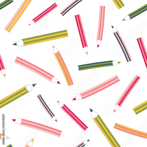 White funny vector pattern with colorful pencils