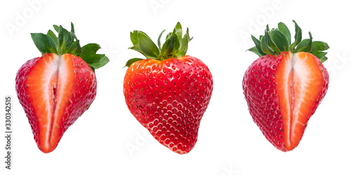 Fototapeta Naklejka Na Ścianę i Meble -  Set, ripe red berry, strawberries on a white background. Isolated item. Three subjects