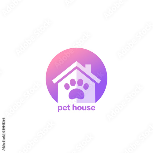 pet house logo, paw and home icon