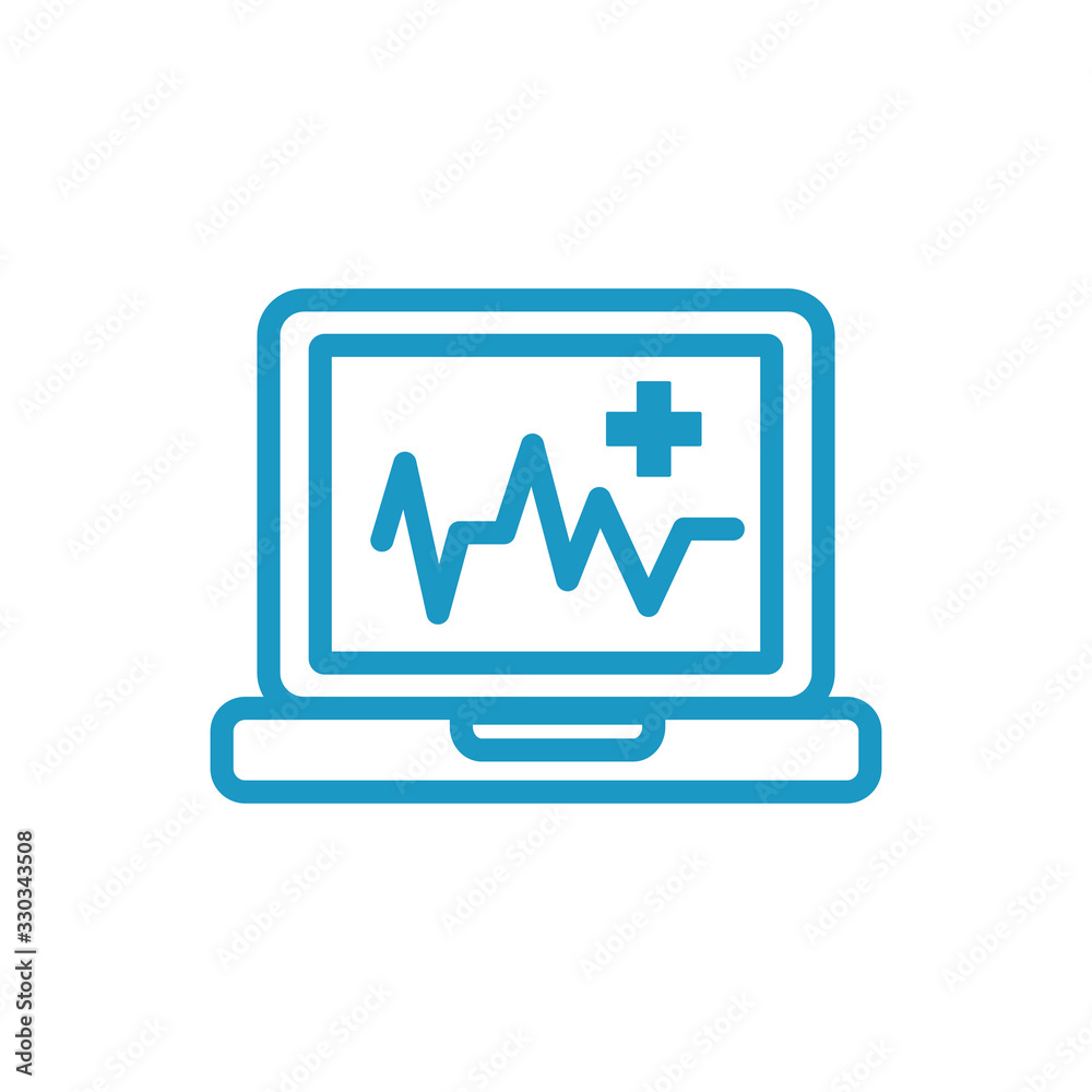 medical ekg cardiology in laptop line icon