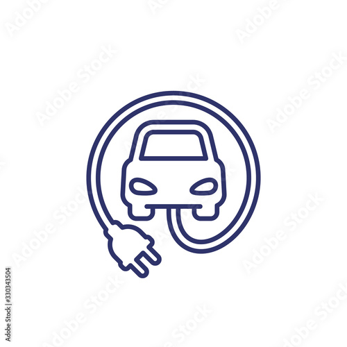 electric car with plug line icon