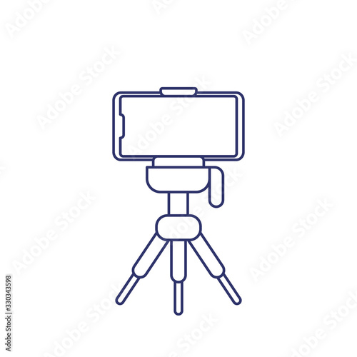 mobile phone on tripod, line vector icon
