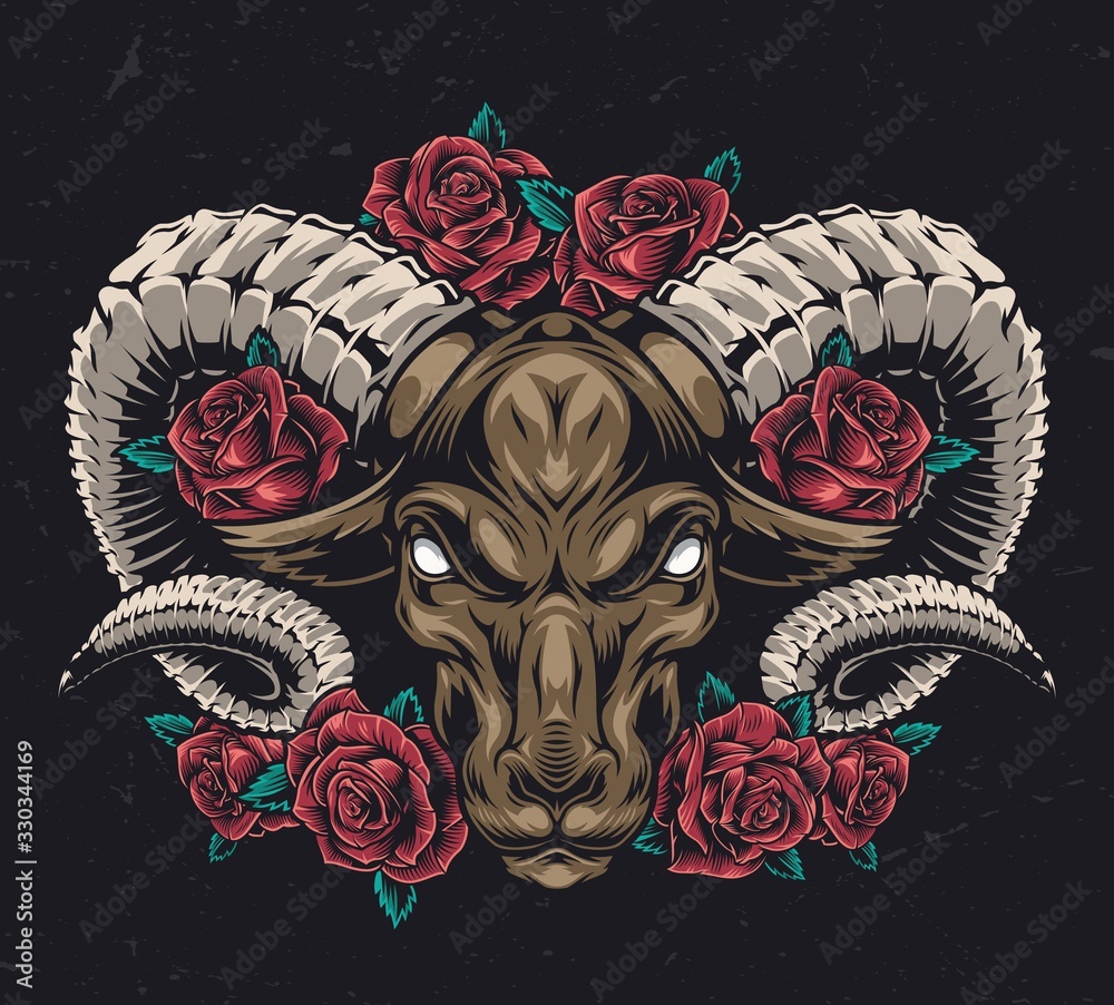 Vintage colorful angry ram head