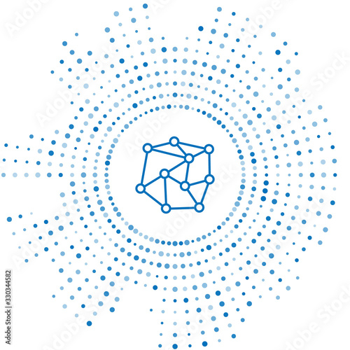Blue line Neural network icon isolated on white background. Artificial Intelligence. Abstract circle random dots. Vector Illustration