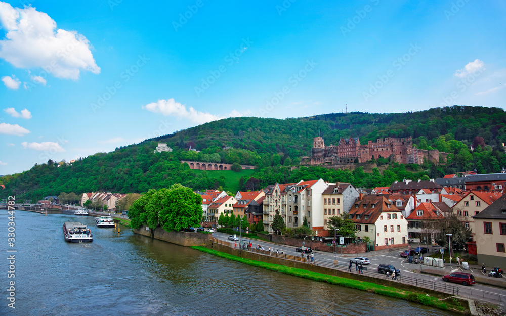 Quay traffic and barges in Heidelberg