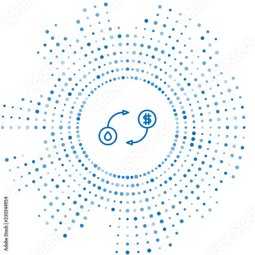 Blue line Oil exchange, water transfer, convert icon isolated on white background. Abstract circle random dots. Vector Illustration