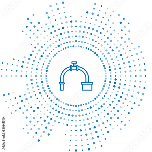 Blue line Industry metallic pipe and valve icon isolated on white background. Abstract circle random dots. Vector Illustration