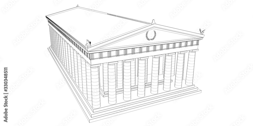 Parthenon, ancient greek temple, visualization, 3D illustration, sketch, outline Parthenon, ancient greek temple, visualization, 3D illustration, sketch, outline