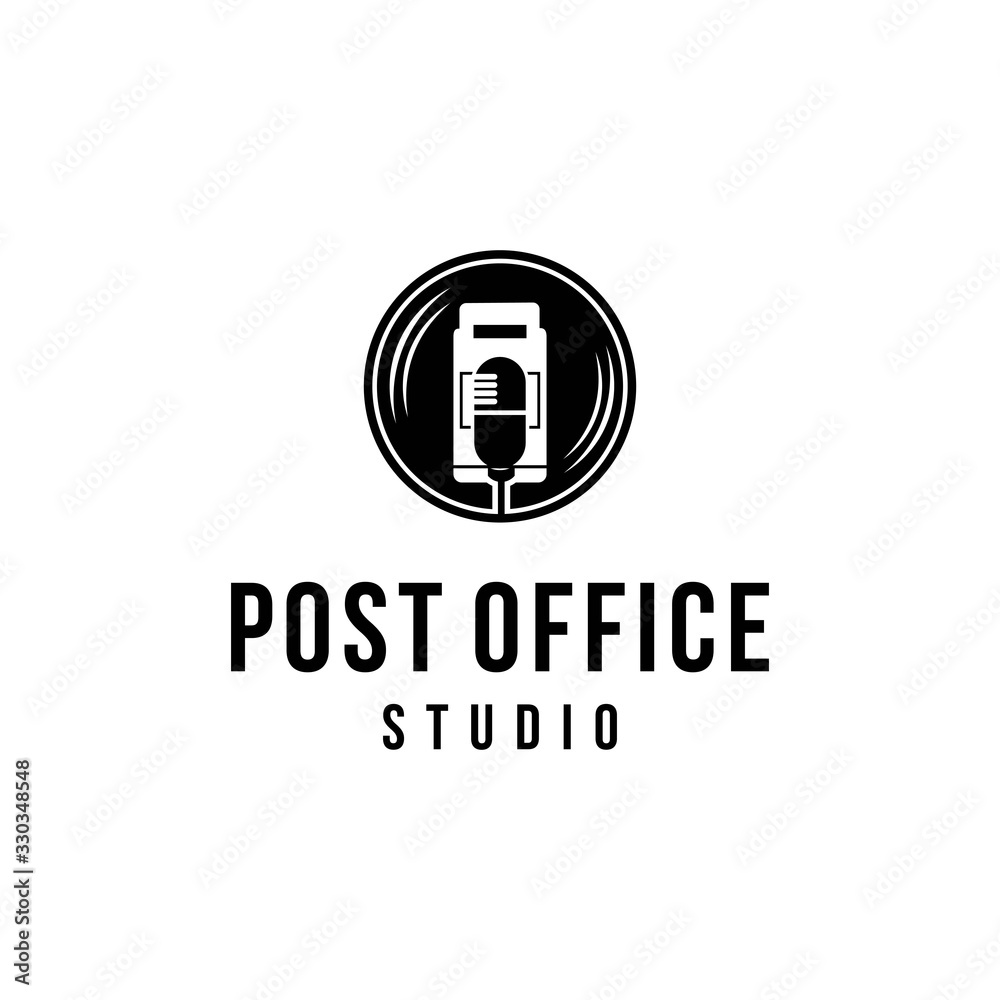 Fototapeta premium Mailbox Podcast Logo Vector . Modern Microphone and Letter Box Symbol for Recording Studio, Music Branding, and Corporate Identity Design