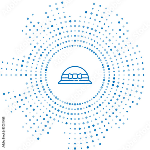Blue line Elegant women hat icon isolated on white background. 8 March. International Happy Women Day. Abstract circle random dots. Vector Illustration