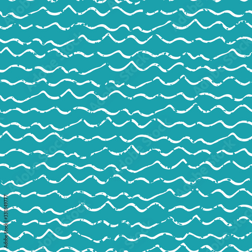 Wavy lines seamless vector pattern background. Dense hand drawn uneven doodle style horizontal sea wave backdrop. Abstract marine geometric stripe all over print. For water, summer vacation concept