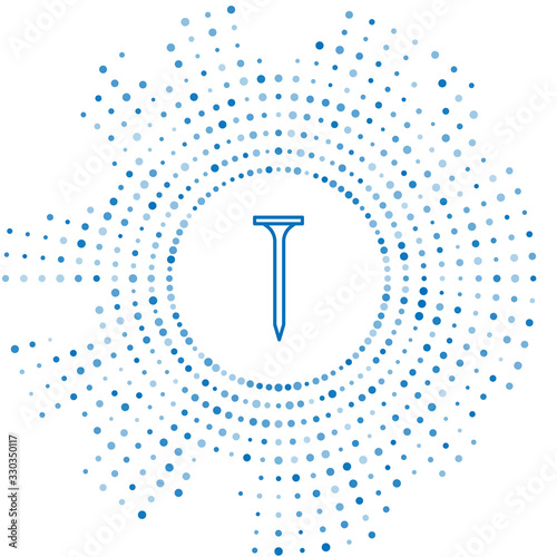 Blue line Metallic nail icon isolated on white background. Abstract circle random dots. Vector Illustration