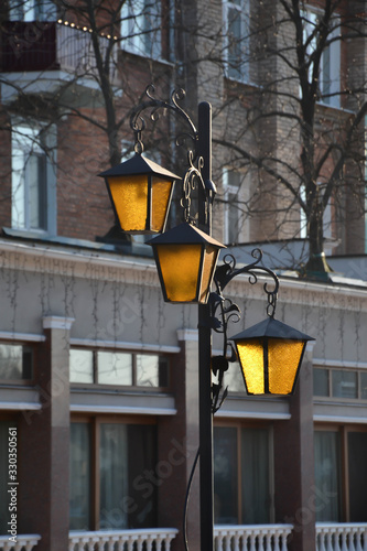  vintage lanterns on the background of the building