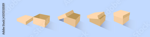 Wallpaper Mural A set of open and closed boxes in different angles. Isometry in perspective. Vector illustration. Carton delivery packaging open and closed box. Cardboard box mockup set. Torontodigital.ca