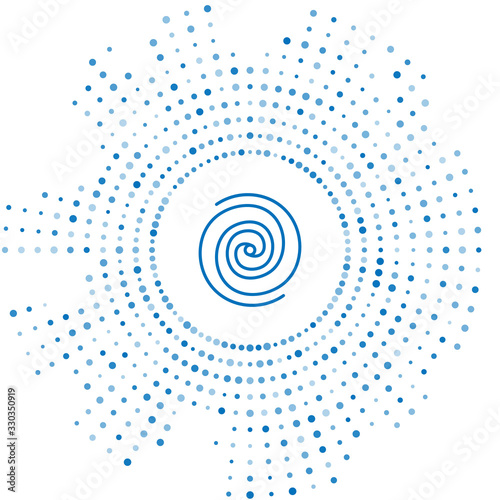 Blue line Black hole icon isolated on white background. Space hole. Collapsar. Abstract circle random dots. Vector Illustration