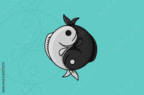 yin yang fish illustration. black and white fish in yinyang shape.
