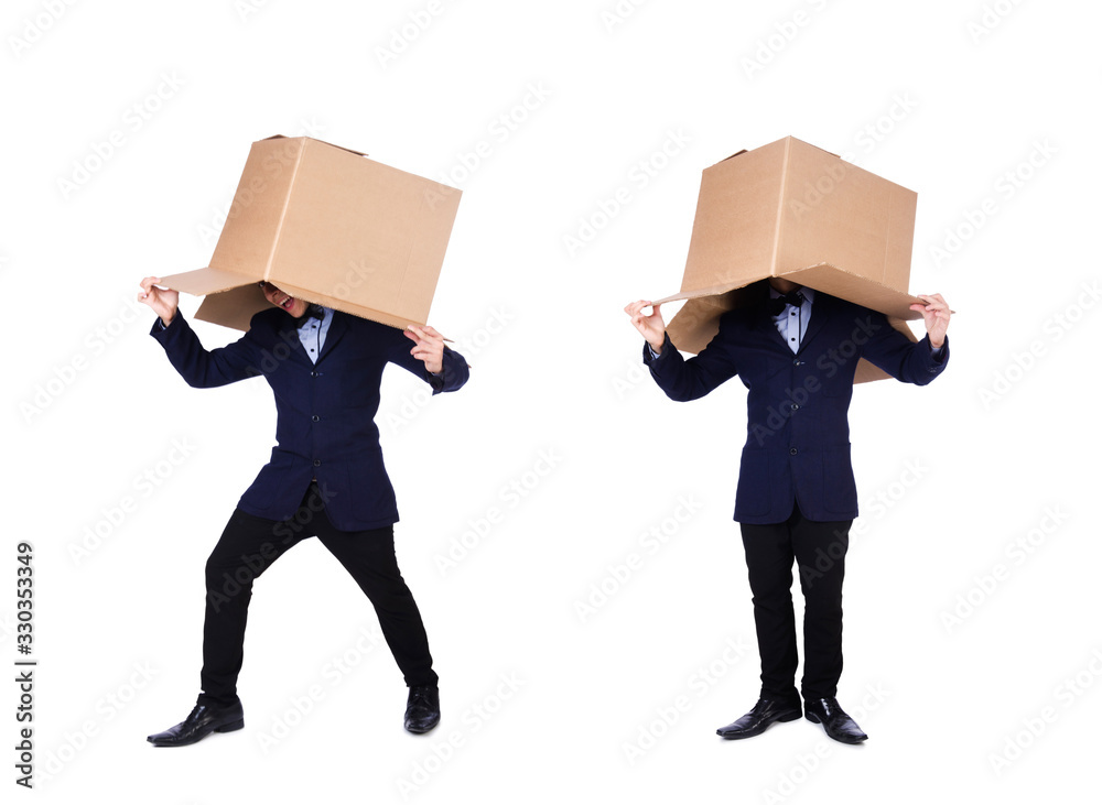 Businessman with box isolated on the white Businessman with box isolated on the white